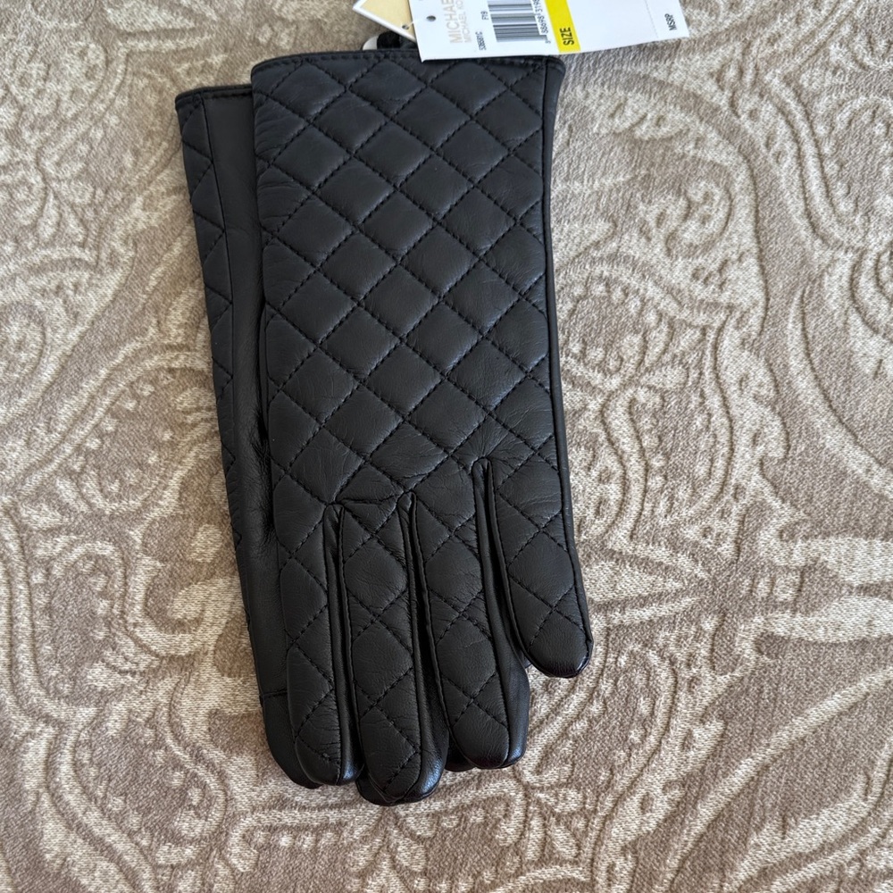 Michael Kors Quilted Black Gloves with Gold Accent - Picture 6 of 8